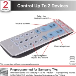 GE UltraPro 2-Device Universal Remote Control, Brushed Silver