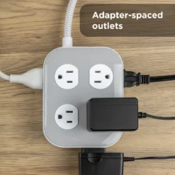 GE UltraPro 10-Outlet Surge Protector, 2100 Joules, 4ft Braided Extension Cord, Flat Plug, Gray/White