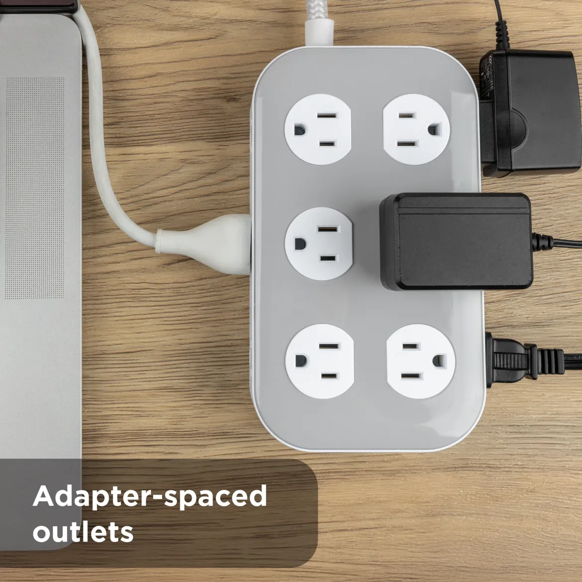 GE UltraPro 12-Outlet Surge Protector, 2100 Joules, 4ft Braided Extension Cord, Flat Plug, Gray/White