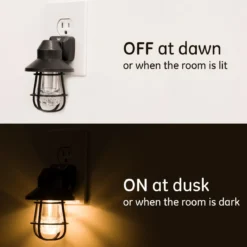 GE Vintage Cage Frame Light Sensing LED Night Light, Black, 4 Pack