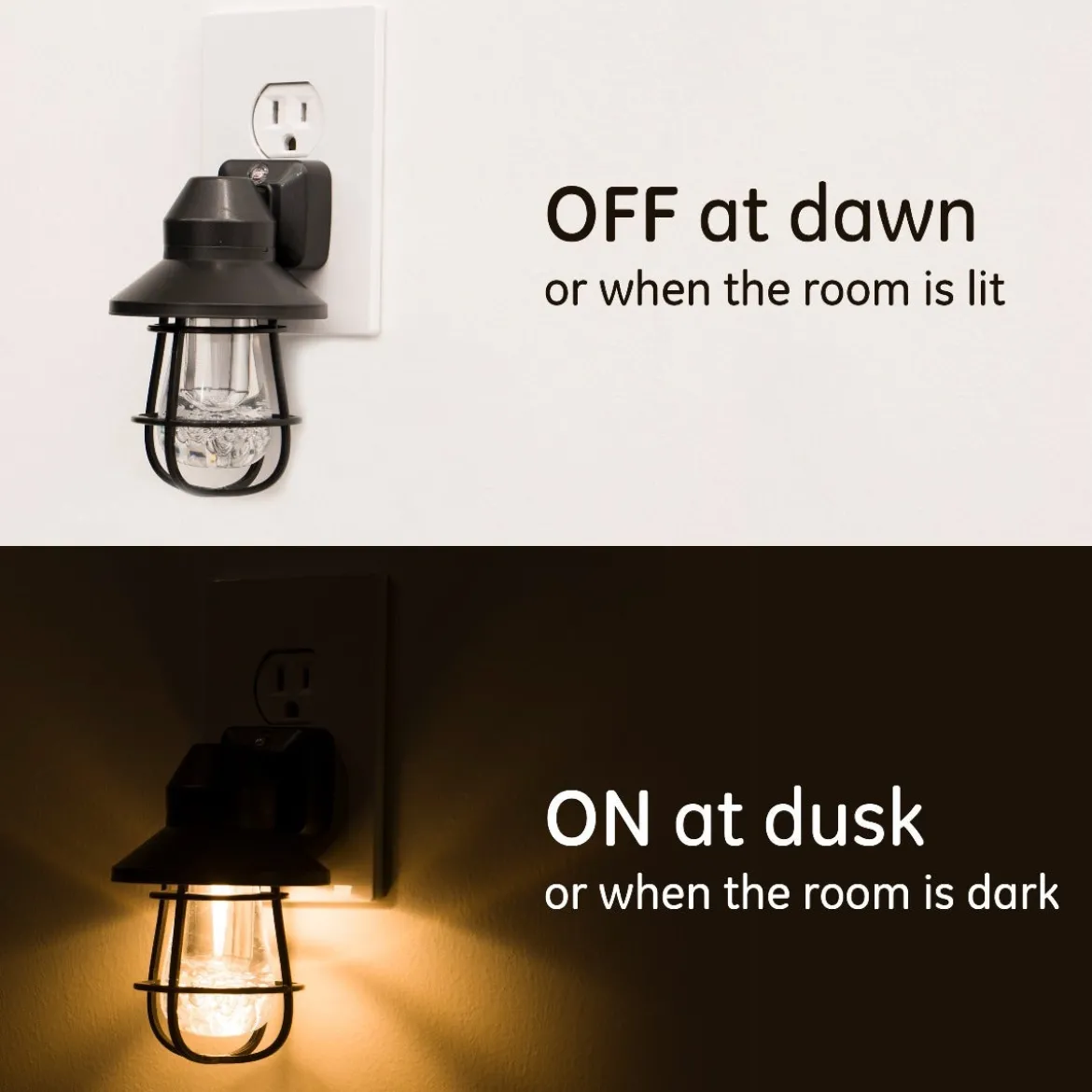 GE Vintage Cage Frame Light Sensing LED Night Light, Black, 4 Pack