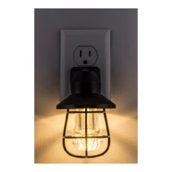 GE Vintage Cage Frame Light Sensing LED Night Light, Black, 2 Pack
