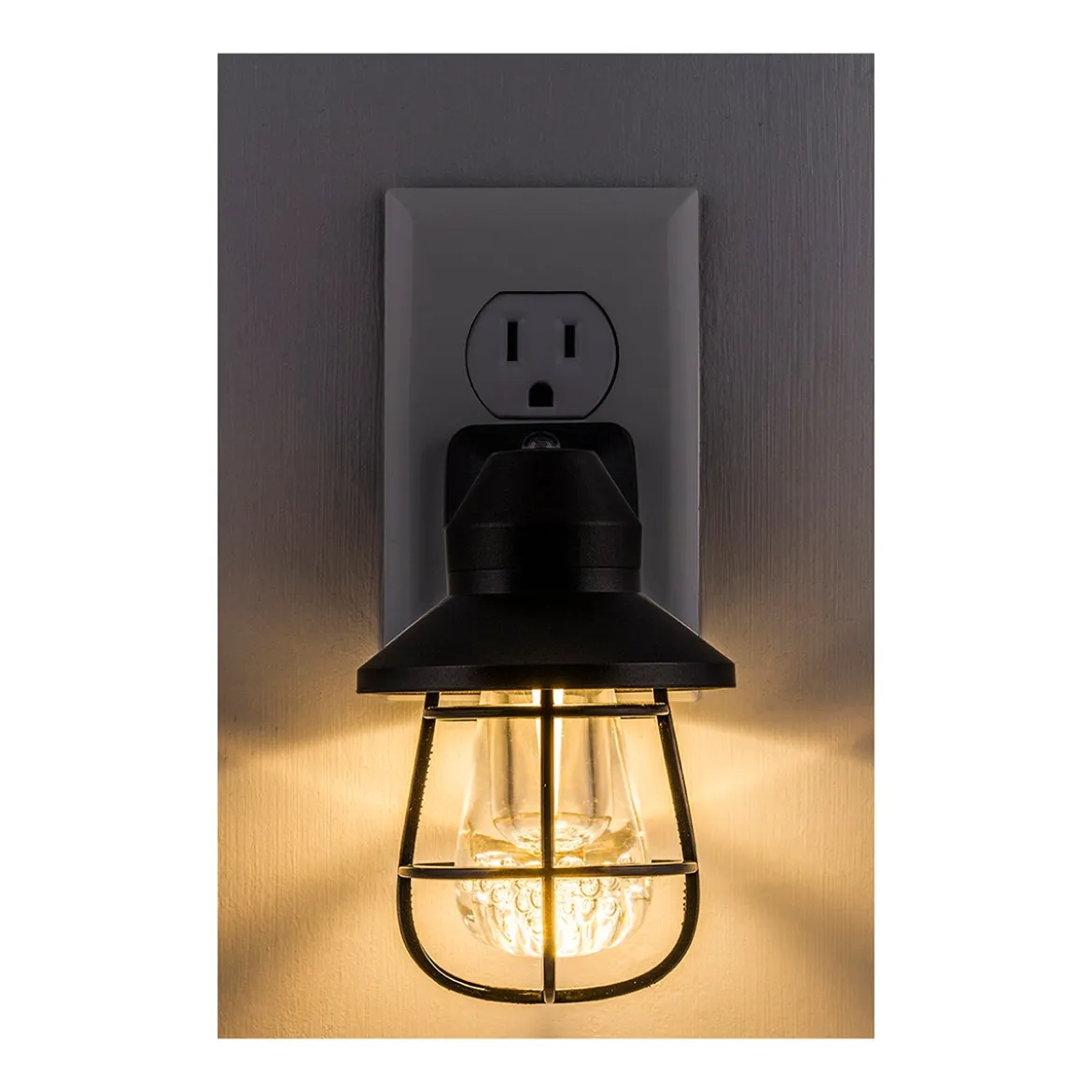 GE Vintage Cage Frame Light Sensing LED Night Light, Black, 2 Pack