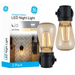 GE Vintage Light Sensing LED Night Light, 2 Pack, Black