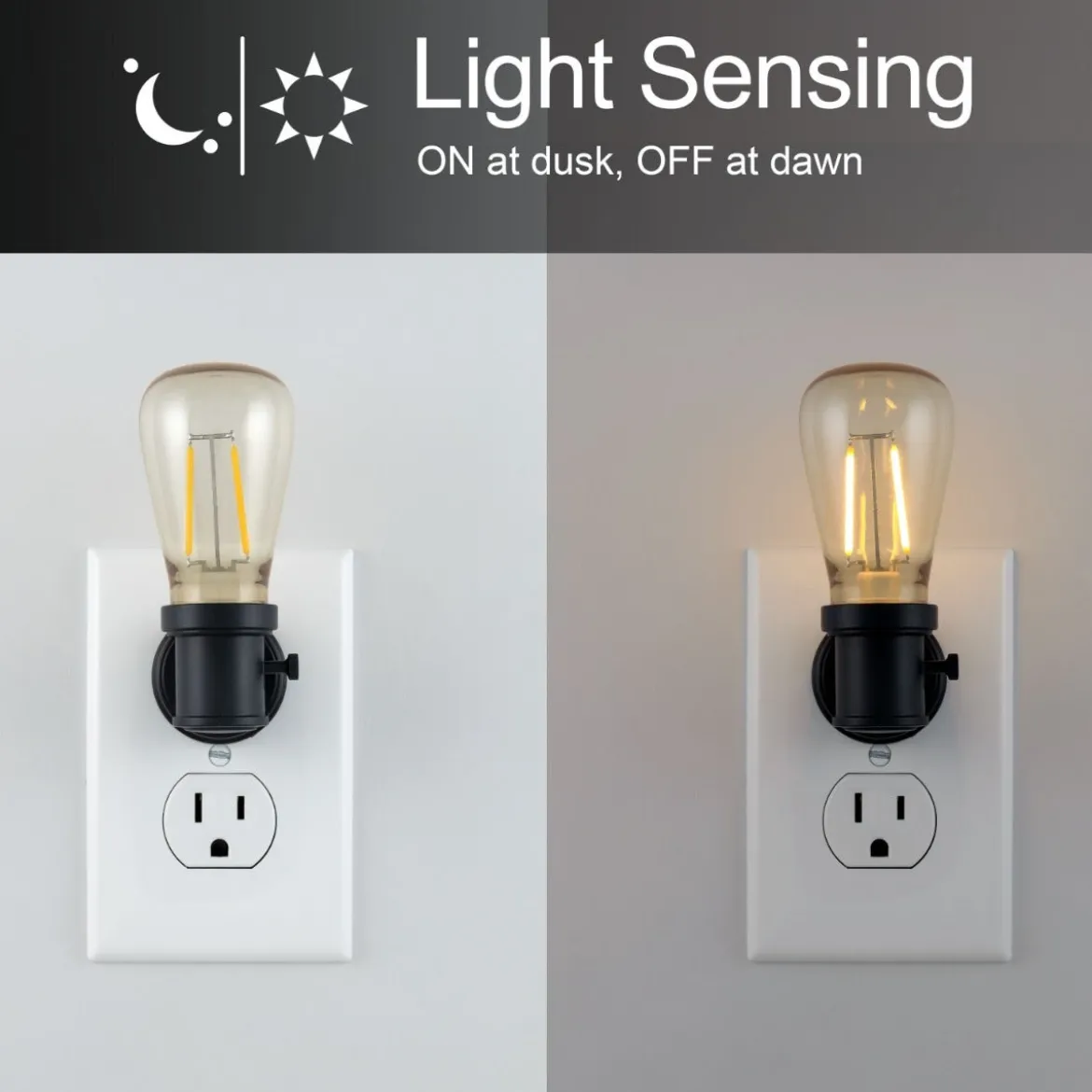 GE Vintage Light Sensing LED Night Light, 2 Pack, Black
