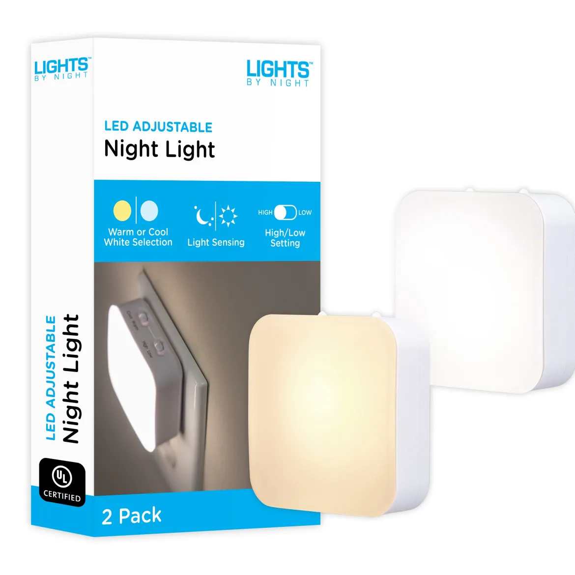 Lights by Night Adjustable LED Night Light, CCT, Dimmable, 2 Pack