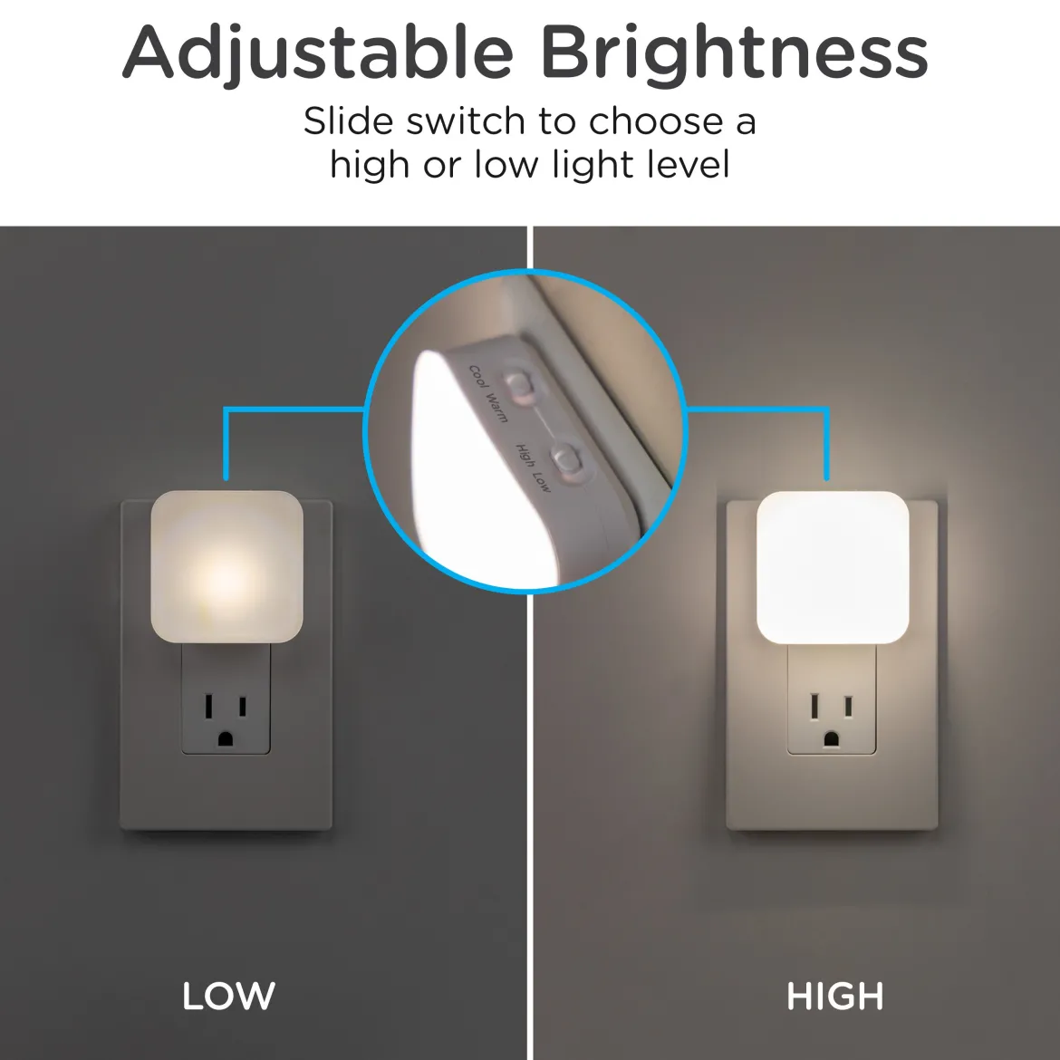 Lights by Night Adjustable LED Night Light, CCT, Dimmable, 2 Pack