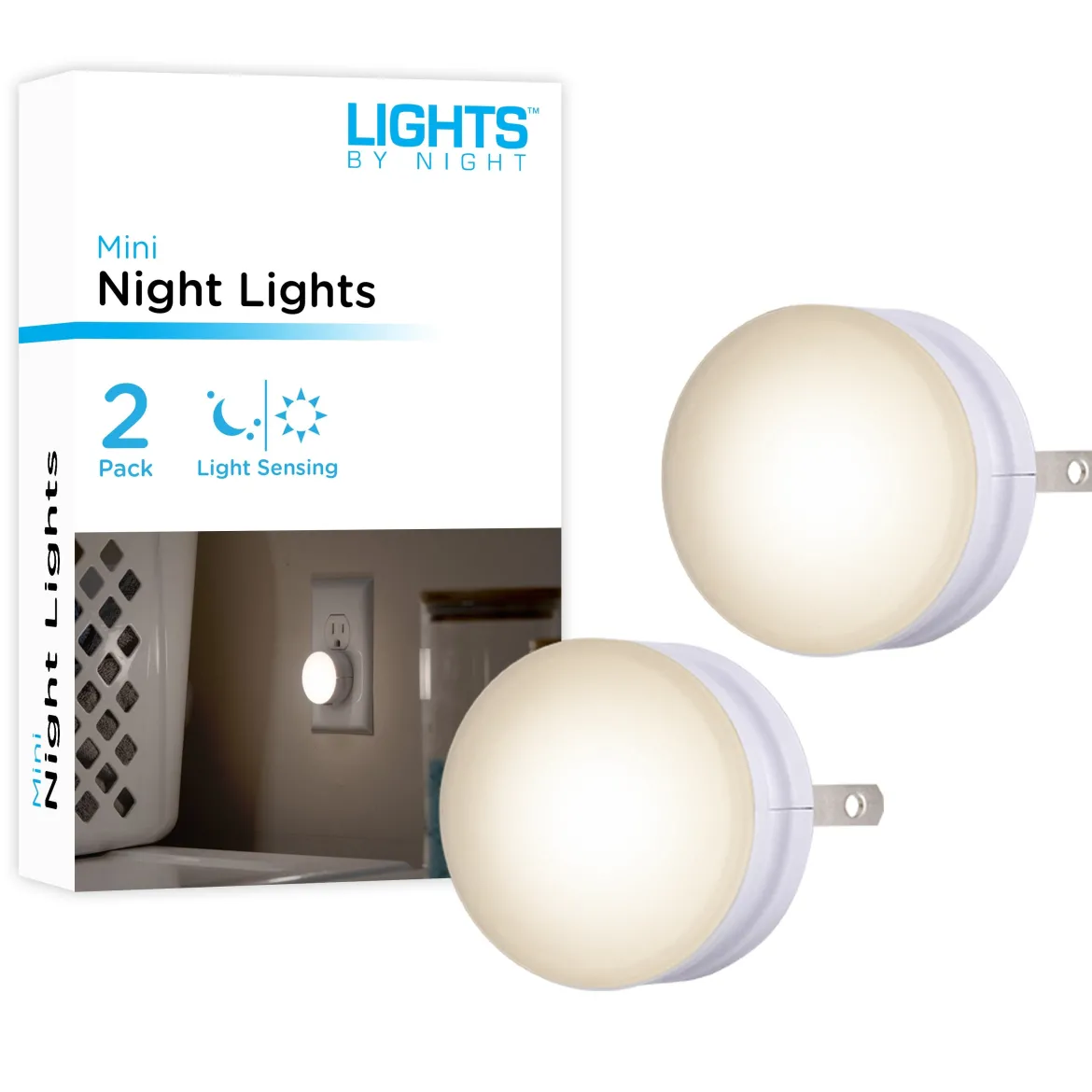 Lights by Night GLO Dot Light Sensing LED Night Light, White, 2 Pack