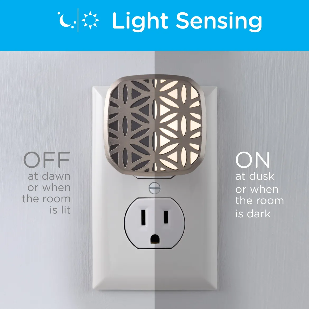 Lights by Night Light Sensing LED Night Light, 2 Pack, Brushed Nickel