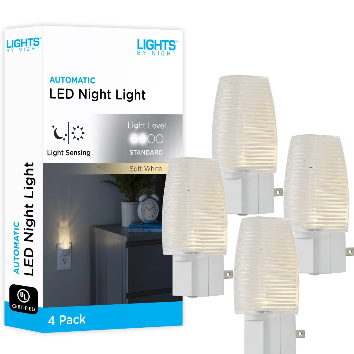 Lights by Night Light Sensing LED Night Light, 4 Pack, White