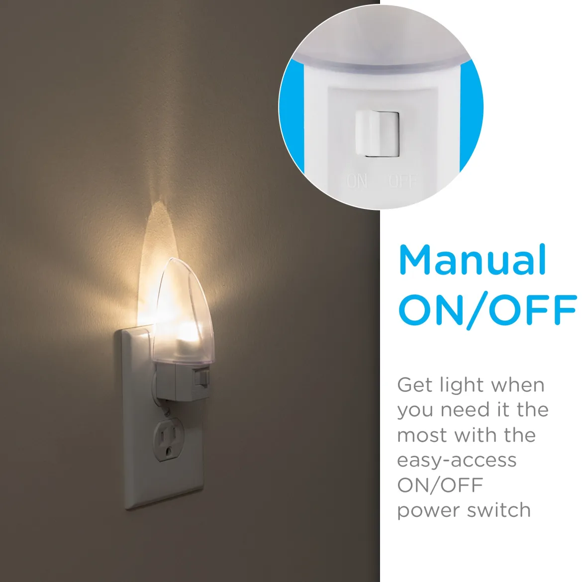 Lights By Night Manual On/Off LED Night Light, White