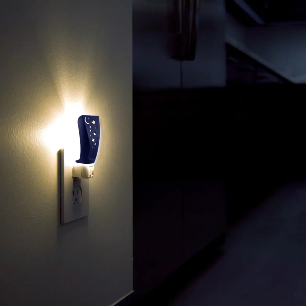 Lights by Night Moon and Stars Manual On/Off LED Night Light, Blue