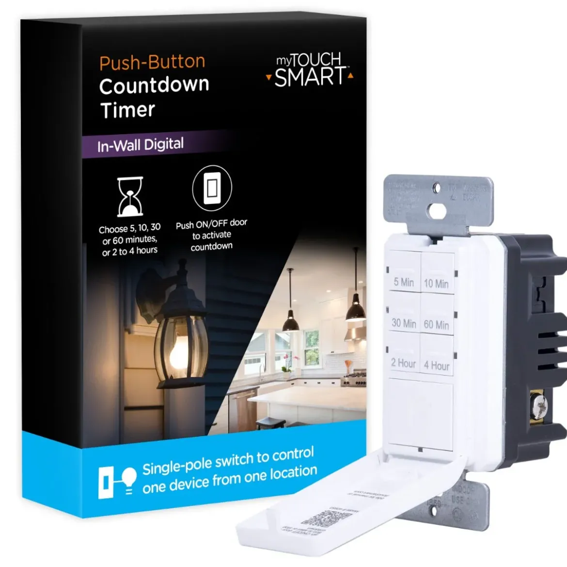 myTouchSmart Indoor In-Wall Push Button Countdown Digital Timer, White/Almond