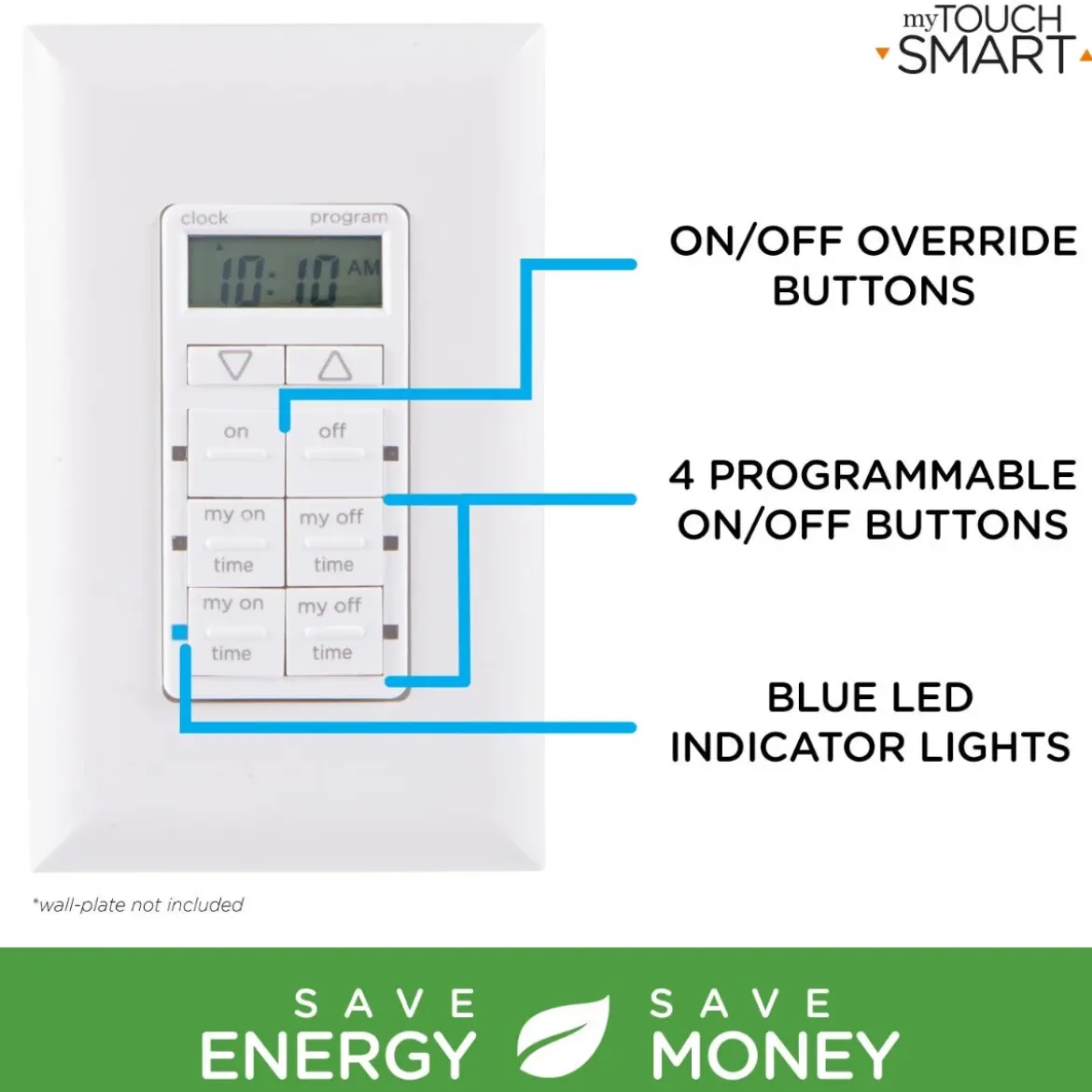 myTouchSmart Indoor In-Wall Simple Set Digital Timer, White