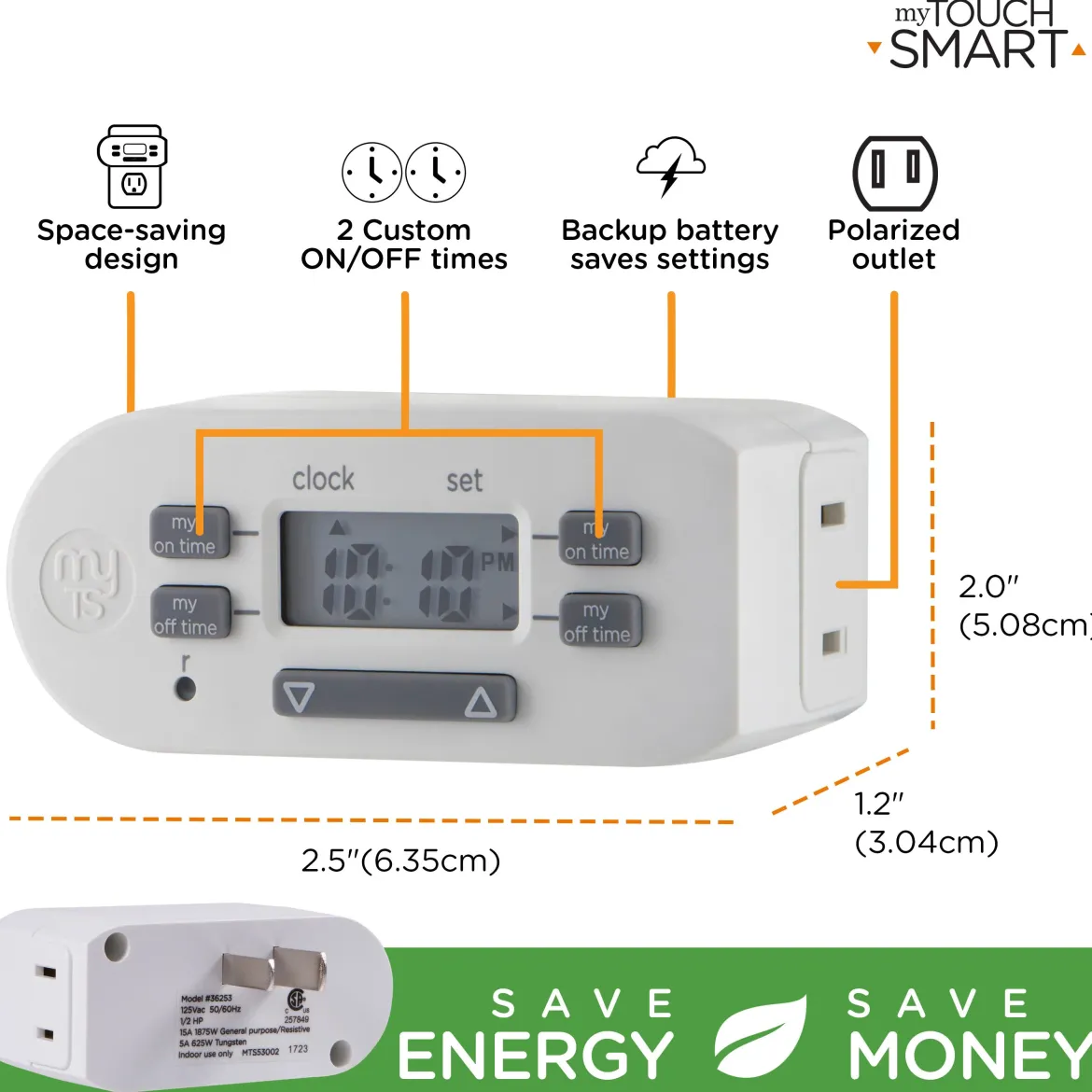 myTouchSmart Indoor Plug-In Simple Set Digital Bar Timer, White