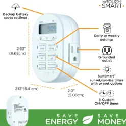myTouchSmart Indoor Plug-In SunSmart Digital Timer, White
