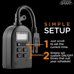 myTouchSmart Simple Set Digital Timer, Outdoor, 1 Grounded Outlet, Black