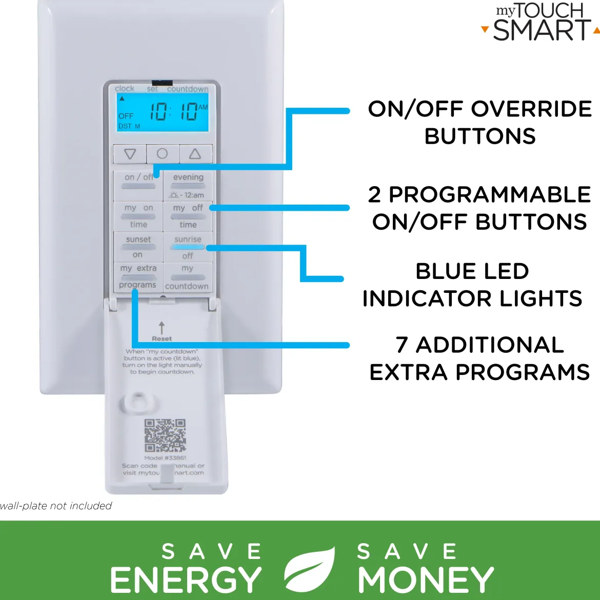 myTouchSmart SunSmart Indoor In-Wall All-in-One Digital Timer, White