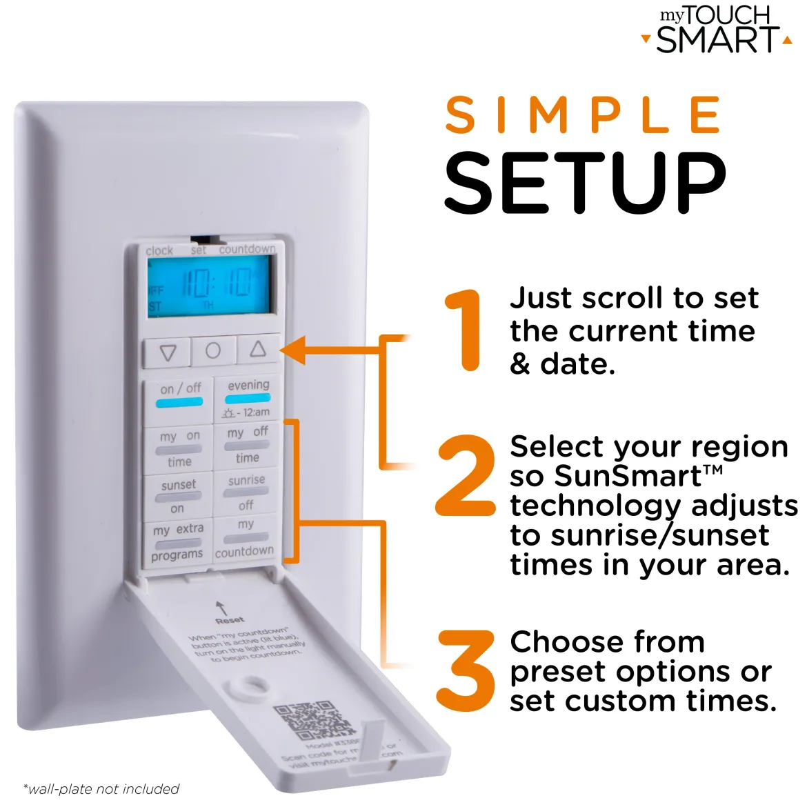 myTouchSmart SunSmart Indoor In-Wall All-in-One Digital Timer, White