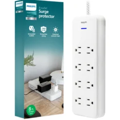 Philips Adapt 8-Outlet Surge Protector, 2160J, Adapter-Spaced, 8ft Braided Cord, White