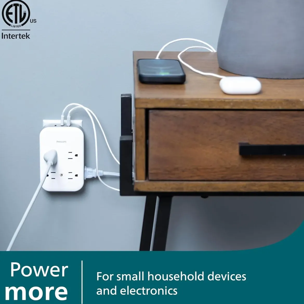 Philips All-in-One 4 Grounded plus 4 Polarized Outlet Surge Tap, 2-USB-C, 1-USB-A, 15W, 1140J, white/gray