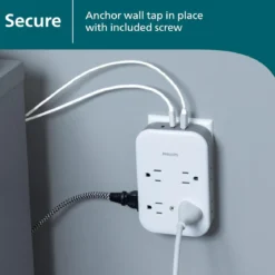 Philips All-in-One 4 Grounded plus 4 Polarized Outlet Surge Tap, 2-USB-C, 1-USB-A, 15W, 1140J, white/gray
