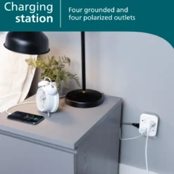 Philips All-in-One 4 Grounded plus 4 Polarized Outlet Surge Tap, 1140J, white/gray