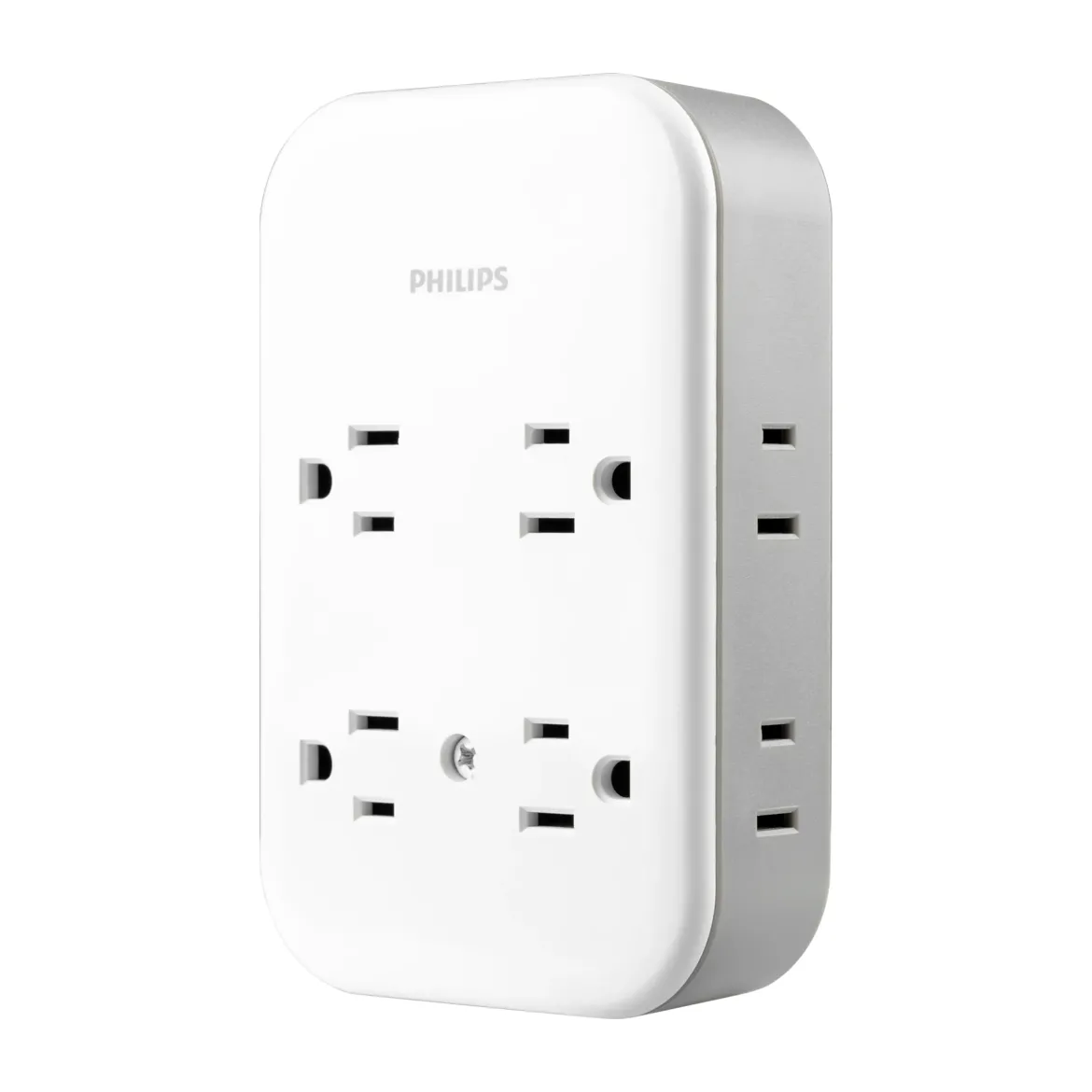 Philips All-in-One Surge Tap with USB, 4 Grounded & 4 Polarized Outlets, 2 USB-C & 1 USB-A Ports, 15W Shared, 1140 Joules, ETL Certified, White/Gray