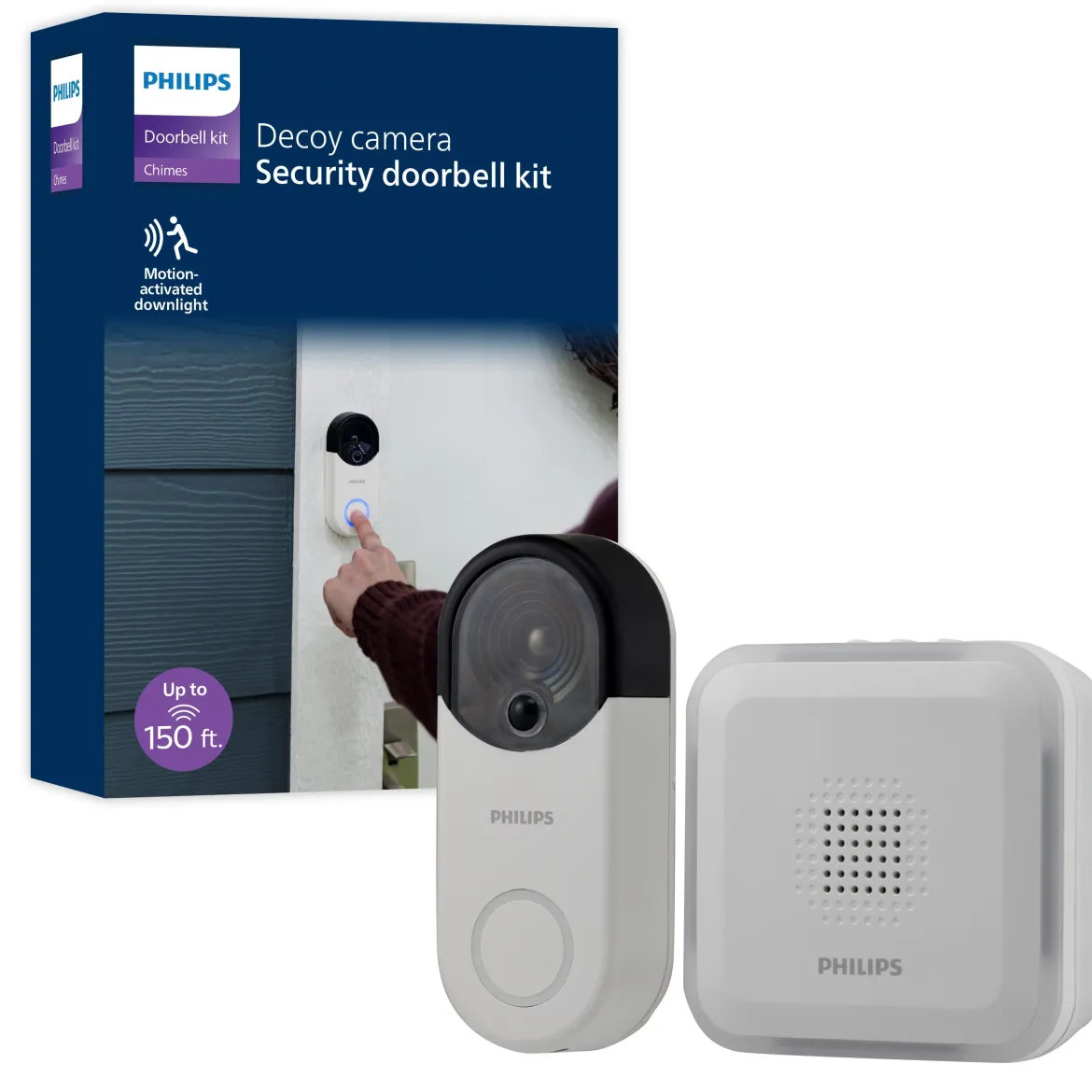 Philips Battery Operated 32-Chime Decoy Security Camera Doorbell, White