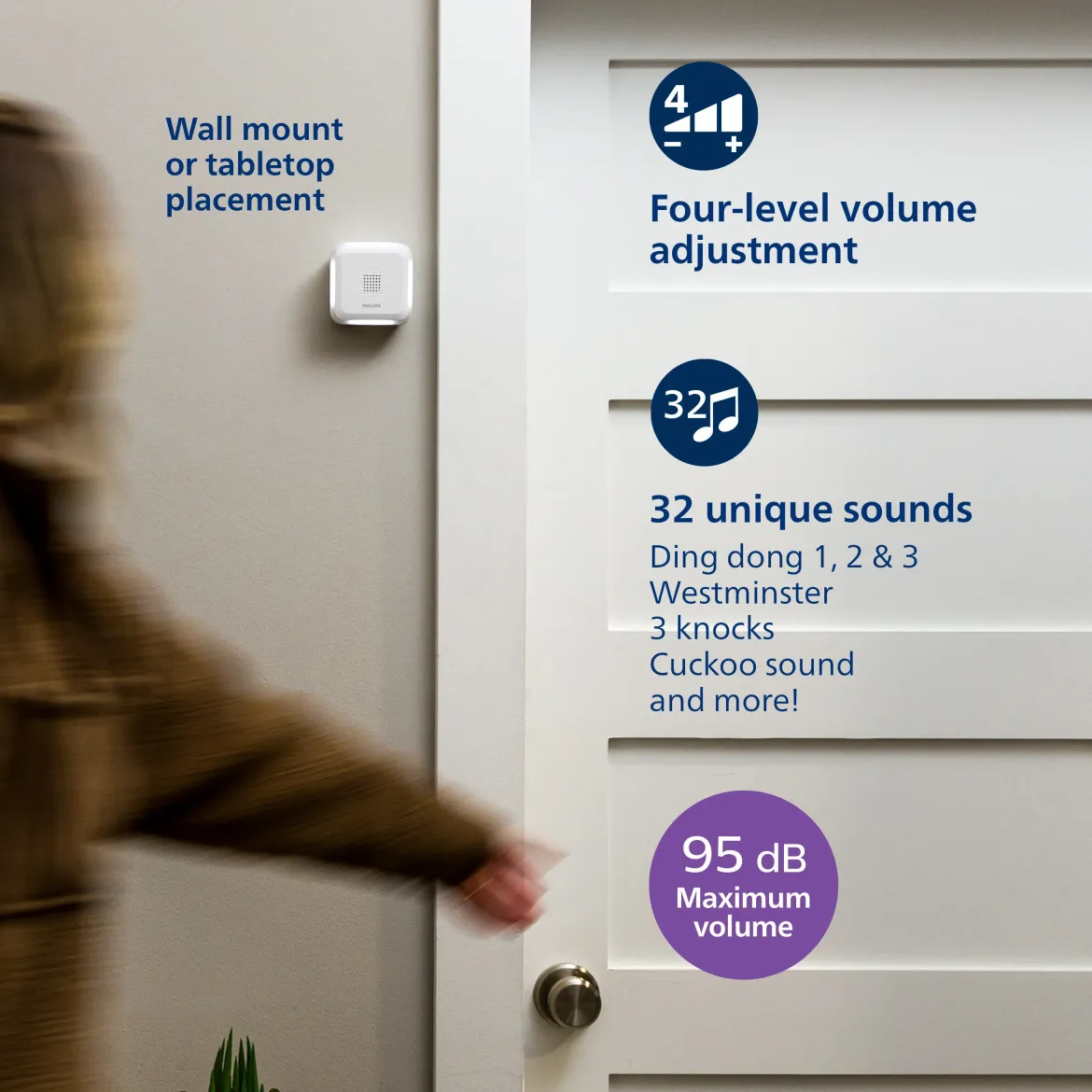 Philips Battery Operated 32-Chime Decoy Security Camera Doorbell, White