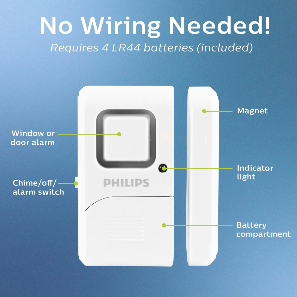 Philips Battery Operated Door Alarm, 2 Pack, White