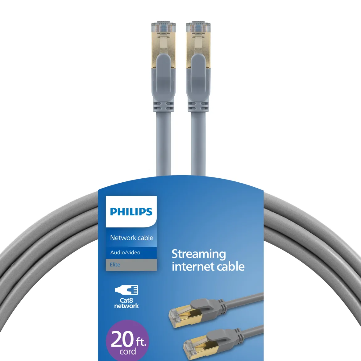 Philips Cat8 Streaming Internet Cable, Gray, 20ft.