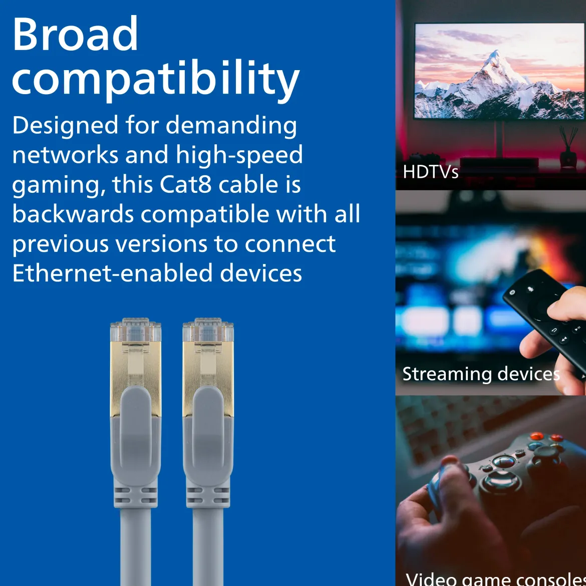 Philips Cat8 Streaming Internet Cable, Gray, 20ft.