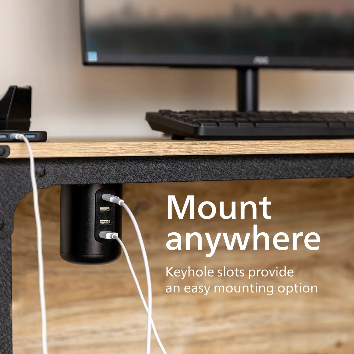 Philips Desktop Power Hub, 2 outlets, 3 USB-A, 1 USB-C, 5ft. cord, black