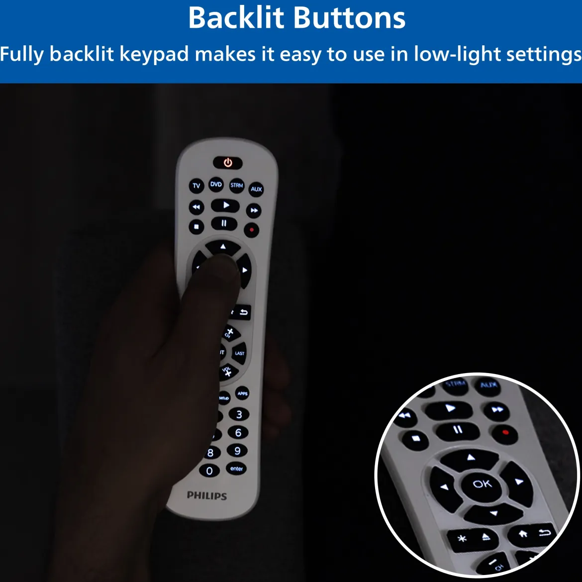 Philips 4-Device Backlit Universal Remote, White