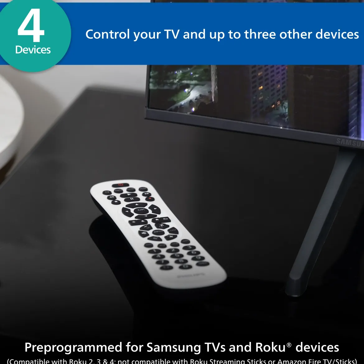 Philips 4-Device Backlit Universal Remote, White