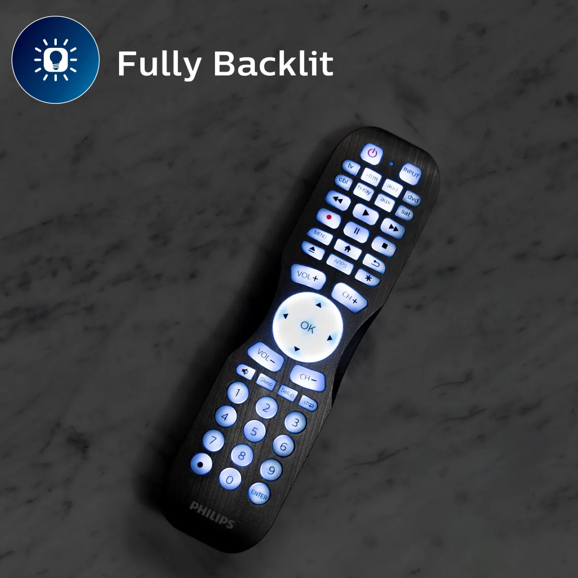 Philips 8-Device Backlit Universal Remote, Brushed Graphite