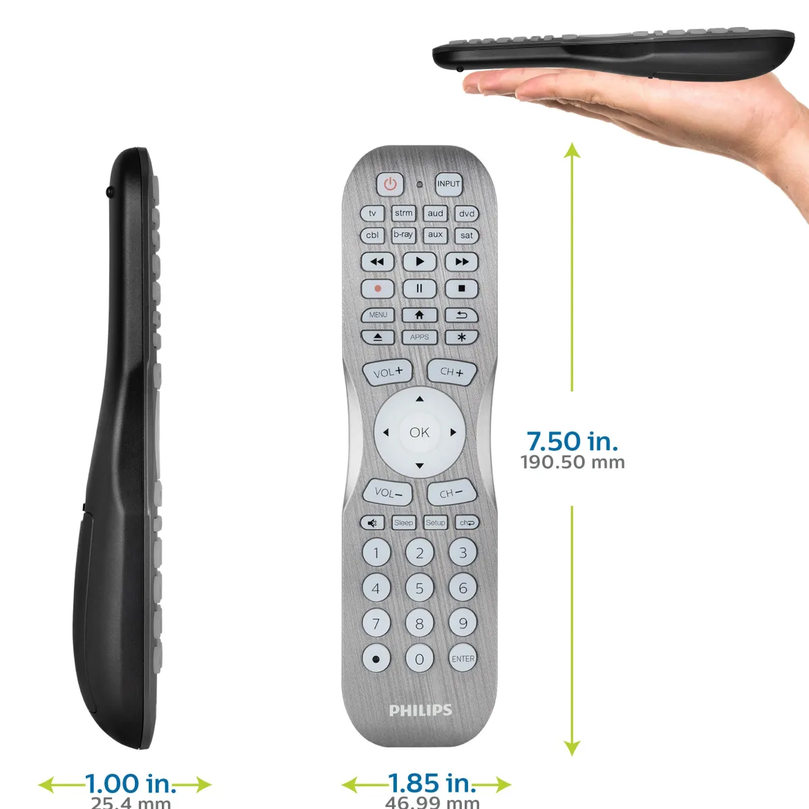 Philips 8-Device Backlit Universal Remote, Brushed Graphite