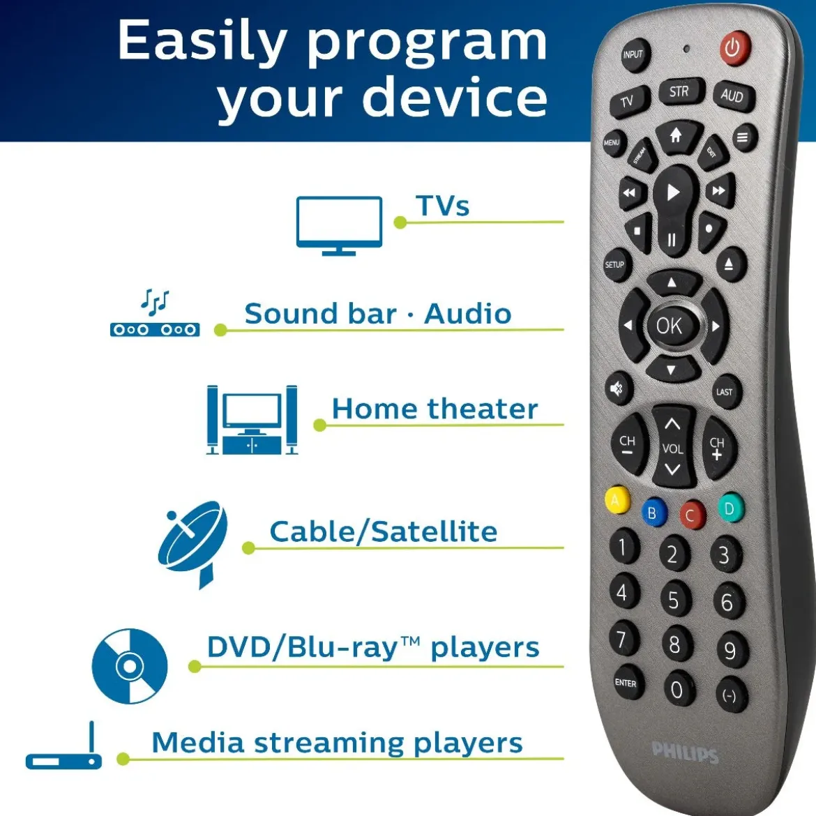 Philips 3-Device Universal Remote, Brushed Graphite