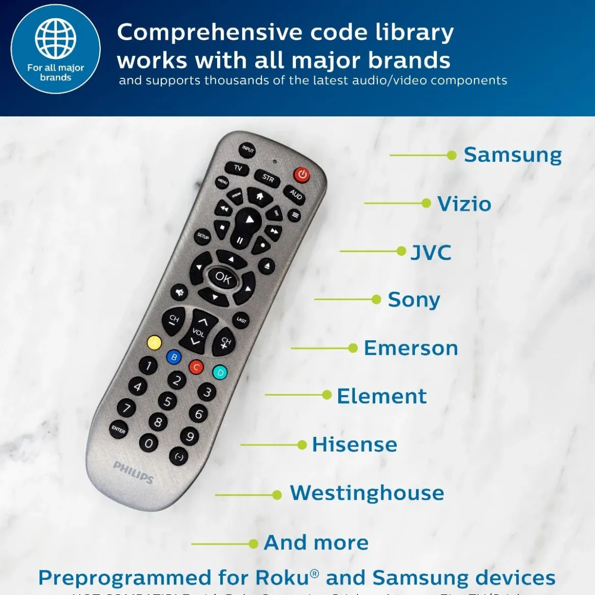 Philips 3-Device Universal Remote, Brushed Graphite