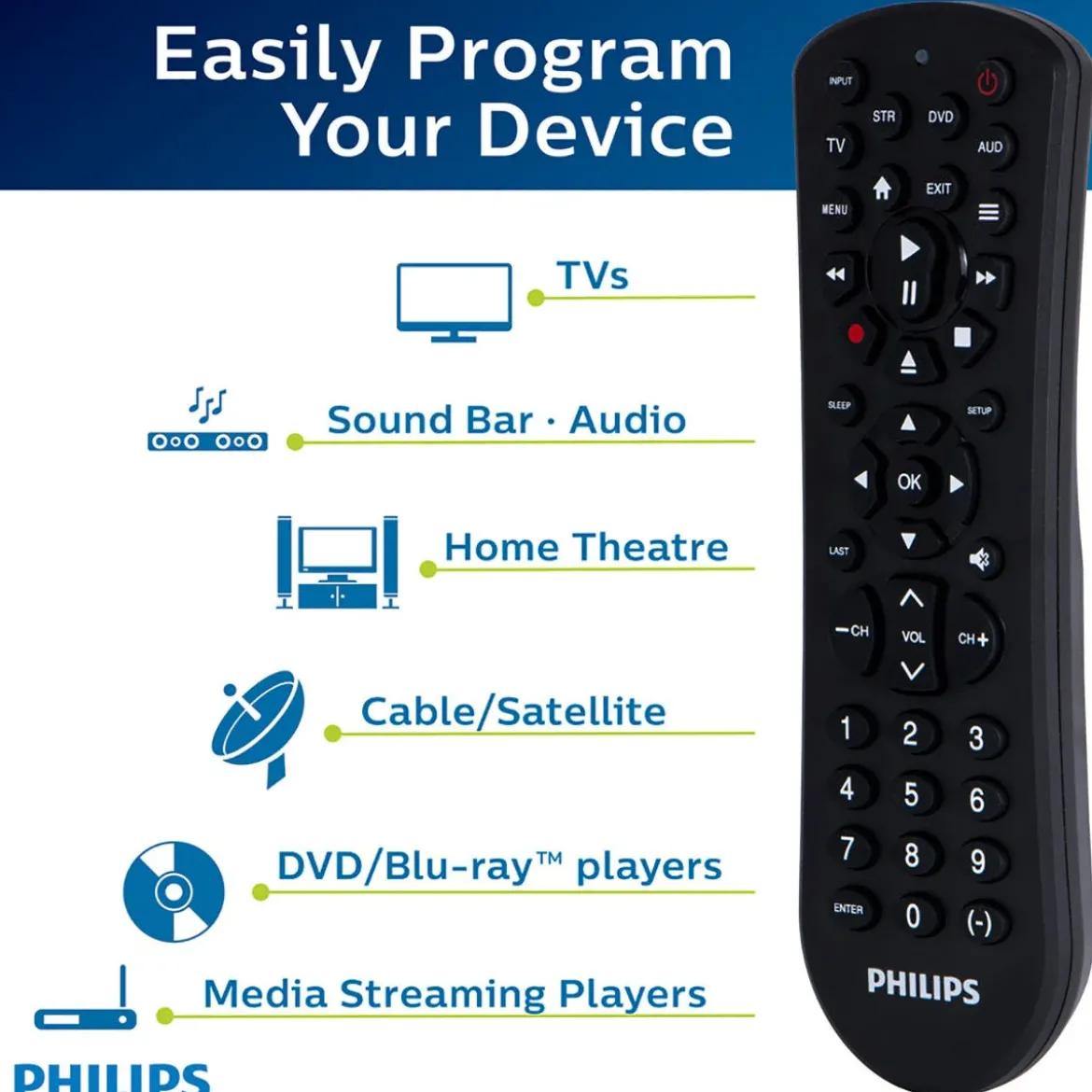 Philips 4-Device Universal Remote, Black
