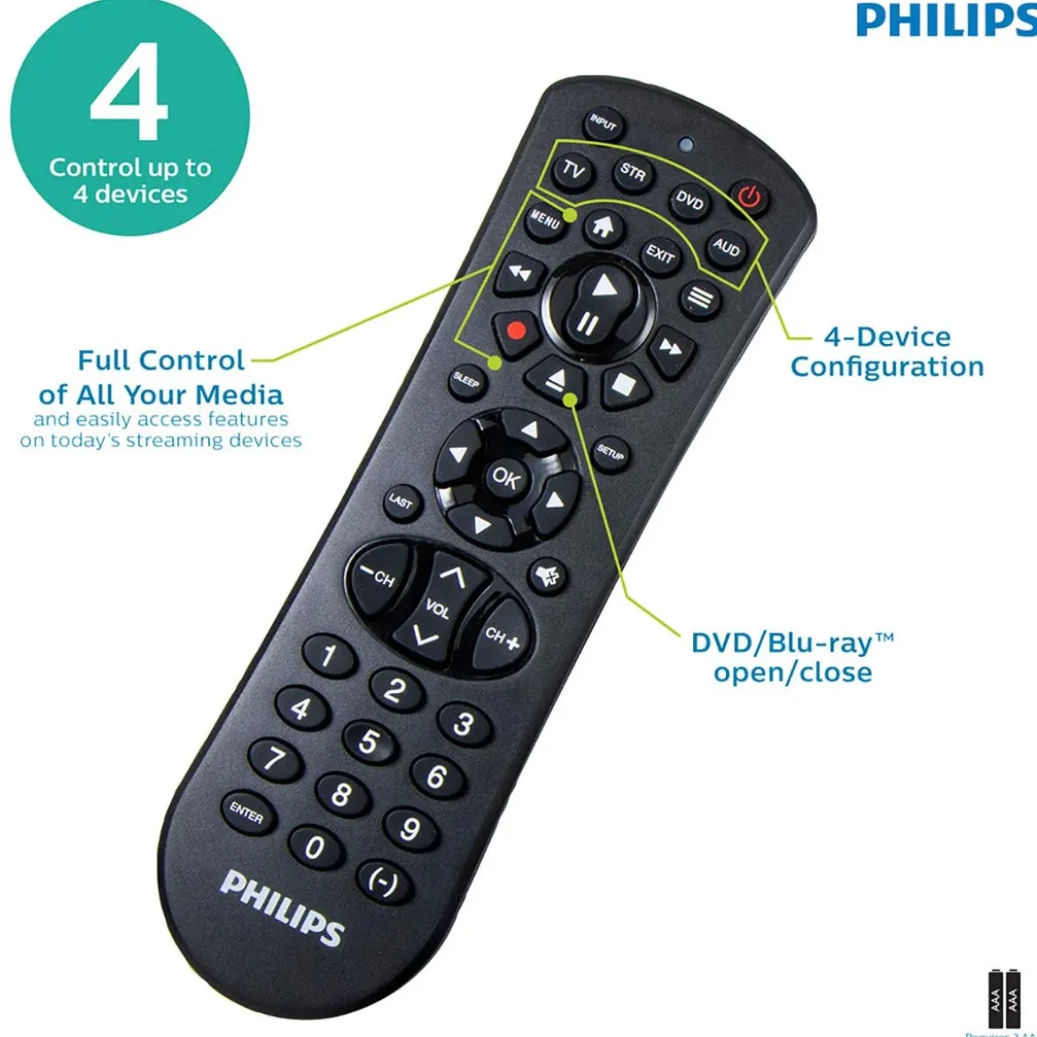 Philips 4-Device Universal Remote, Black