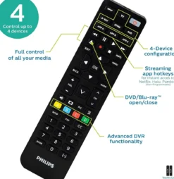 Philips 4-Device Universal Vizio Replacement Remote, Black