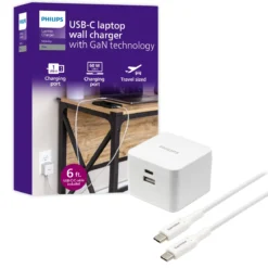 Philips Dual Port USB-C Laptop Wall Charger, White