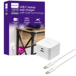 Philips Dual Port USB-C Laptop Wall Charger, White