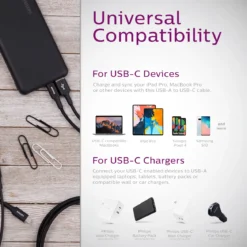 Philips Elite USB-A to USB-C Cable, 3ft, Braided Cord, Black