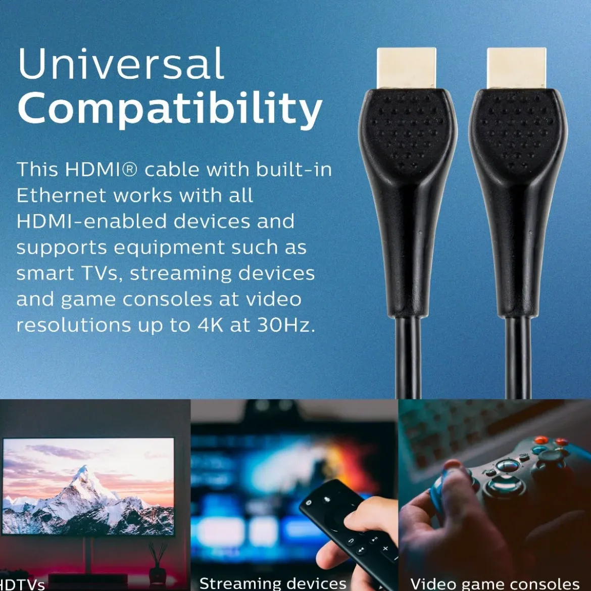 Philips EZ Grip 10ft. 4K HDMI Cable with Ethernet, Black