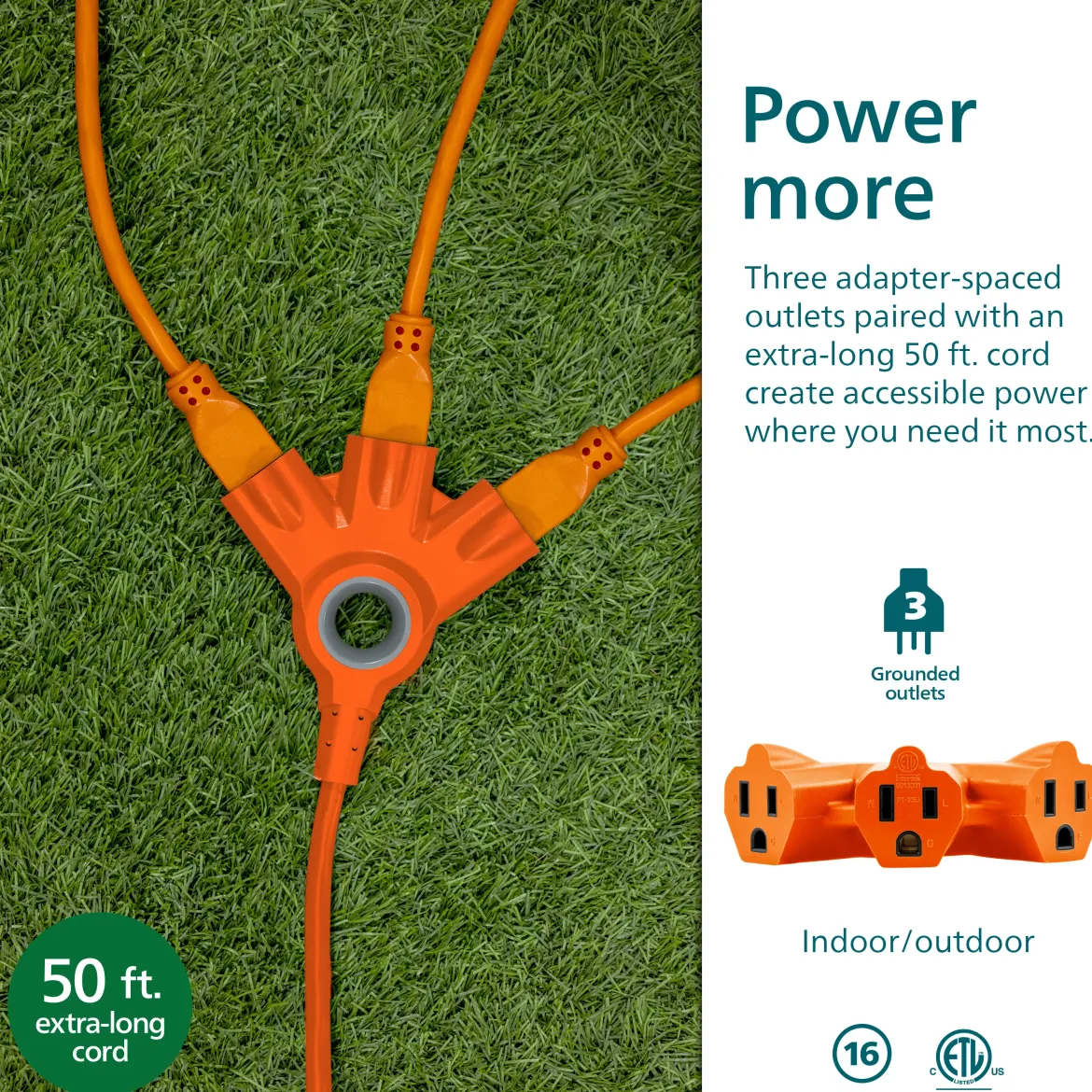 Philips EZGrip Outdoor Extension Cord, 50ft, Orange
