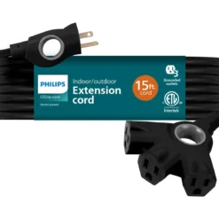 Philips EZGrip™ 3-Outlet 15ft. Indoor/Outdoor Extension Cord, Black