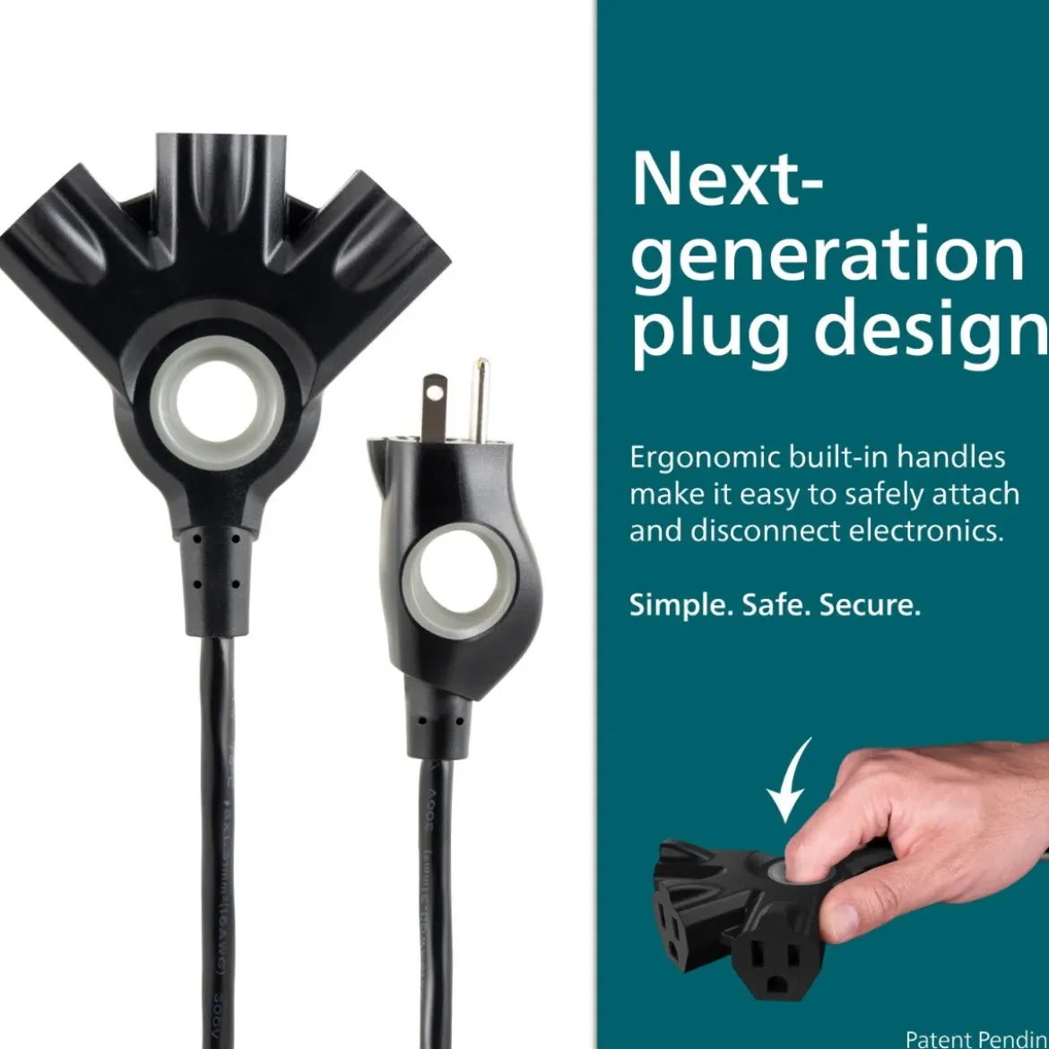 Philips EZGrip™ 3-Outlet 25ft Indoor/Outdoor Extension Cord, Black